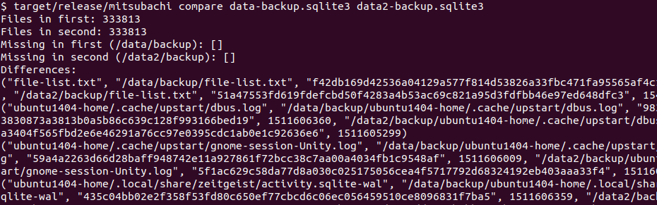 Screenshot of tool to compare checksums of backups